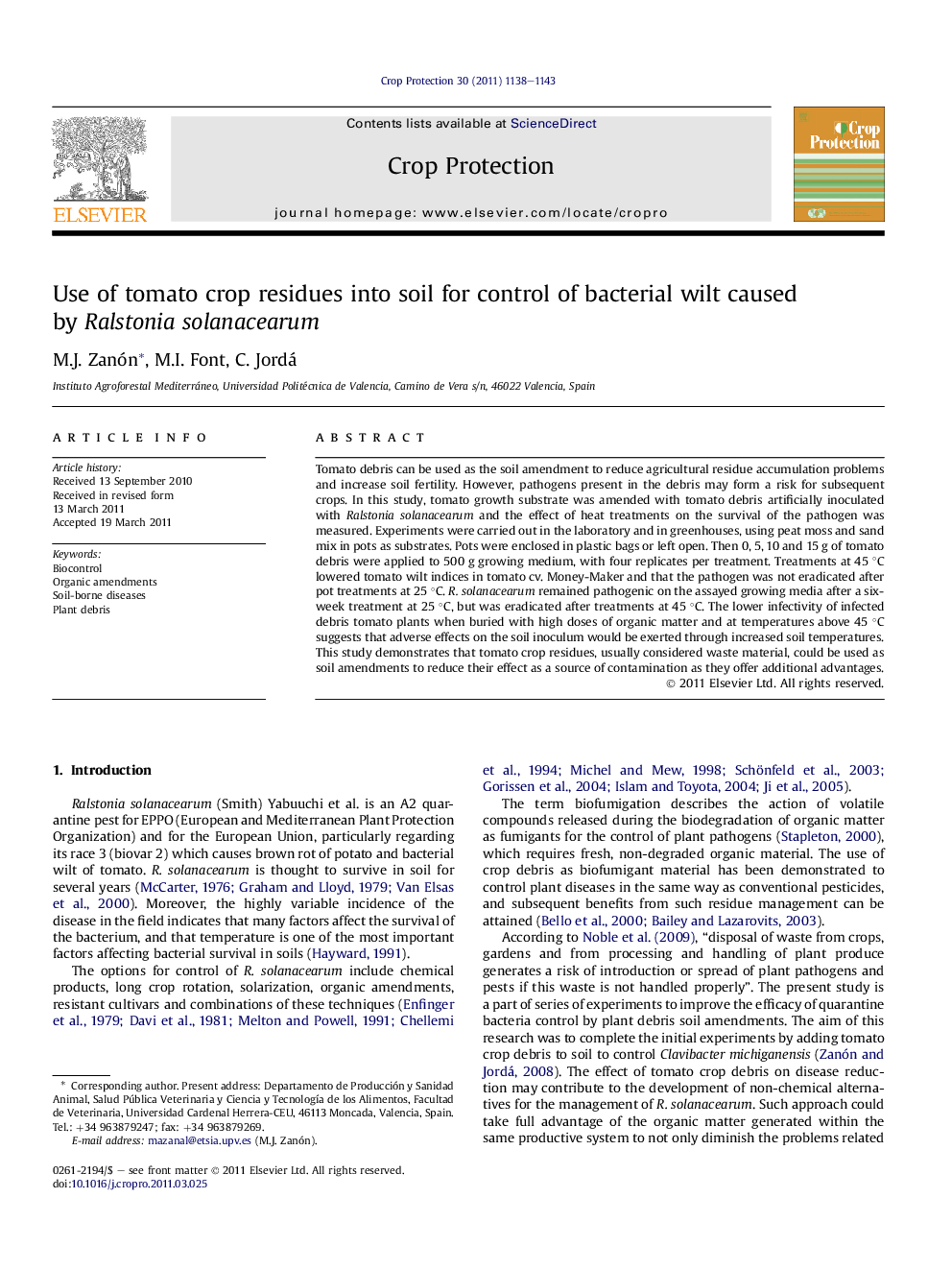 Use of tomato crop residues into soil for control of bacterial wilt caused by Ralstonia solanacearum