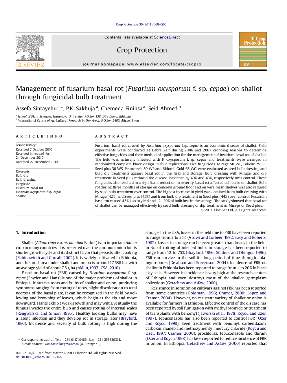 Management of fusarium basal rot (Fusarium oxysporum f. sp. cepae) on shallot through fungicidal bulb treatment