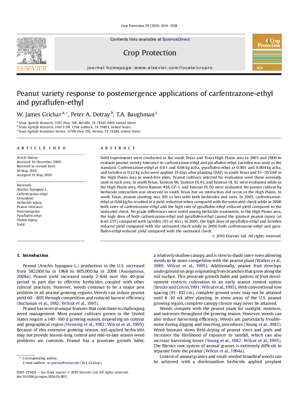 Peanut variety response to postemergence applications of carfentrazone-ethyl and pyraflufen-ethyl