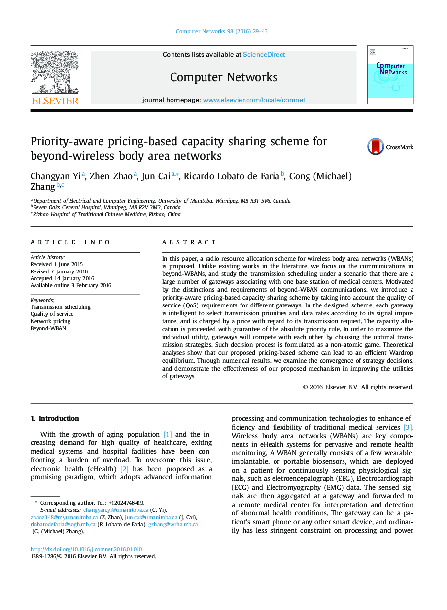 Priority-aware pricing-based capacity sharing scheme for beyond-wireless body area networks