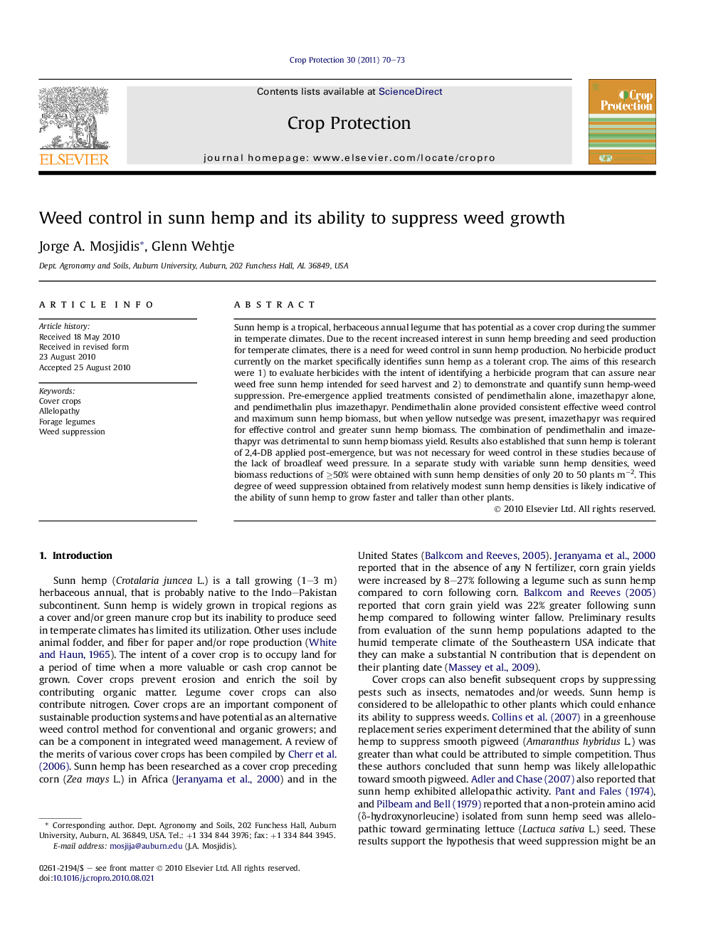 Weed control in sunn hemp and its ability to suppress weed growth