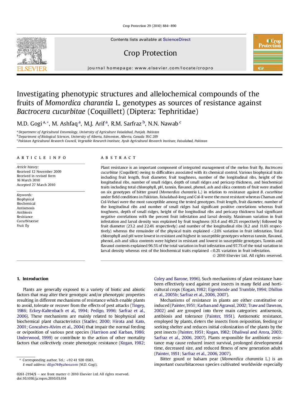 Investigating phenotypic structures and allelochemical compounds of the fruits of Momordica charantia L. genotypes as sources of resistance against Bactrocera cucurbitae (Coquillett) (Diptera: Tephritidae)