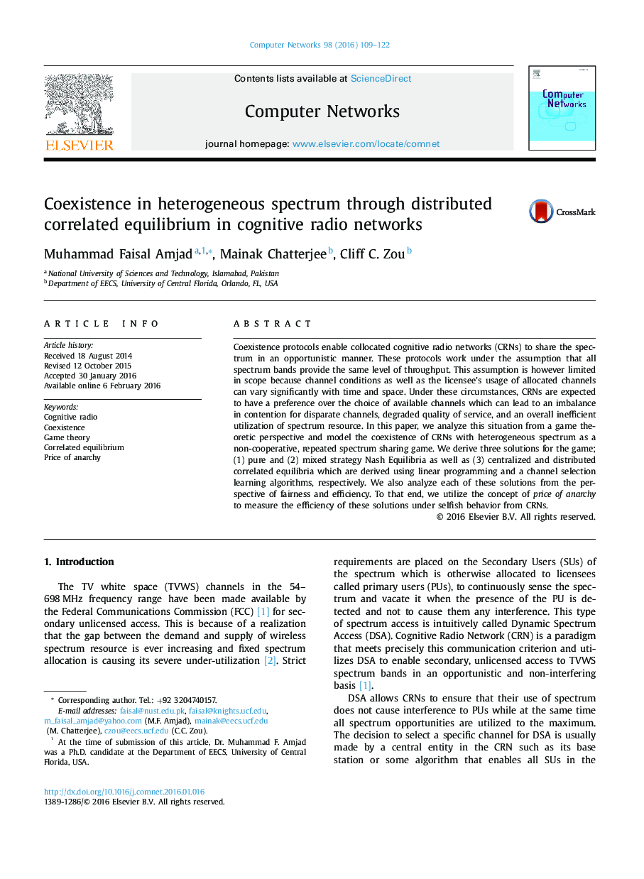 Coexistence in heterogeneous spectrum through distributed correlated equilibrium in cognitive radio networks