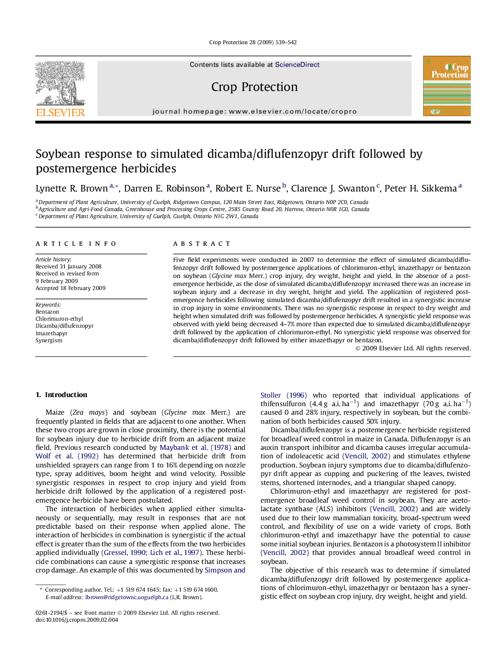 Soybean response to simulated dicamba/diflufenzopyr drift followed by postemergence herbicides