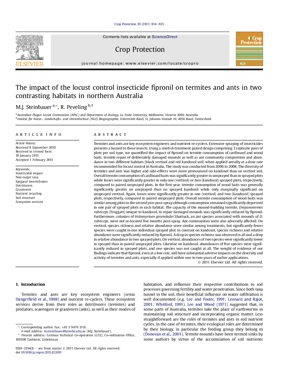 The impact of the locust control insecticide fipronil on termites and ants in two contrasting habitats in northern Australia