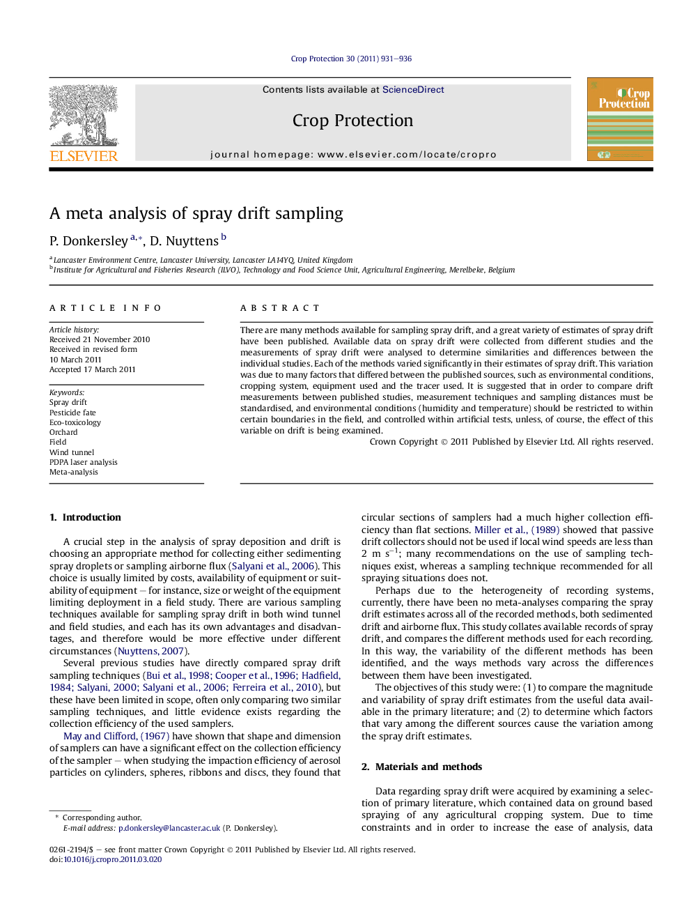 A meta analysis of spray drift sampling