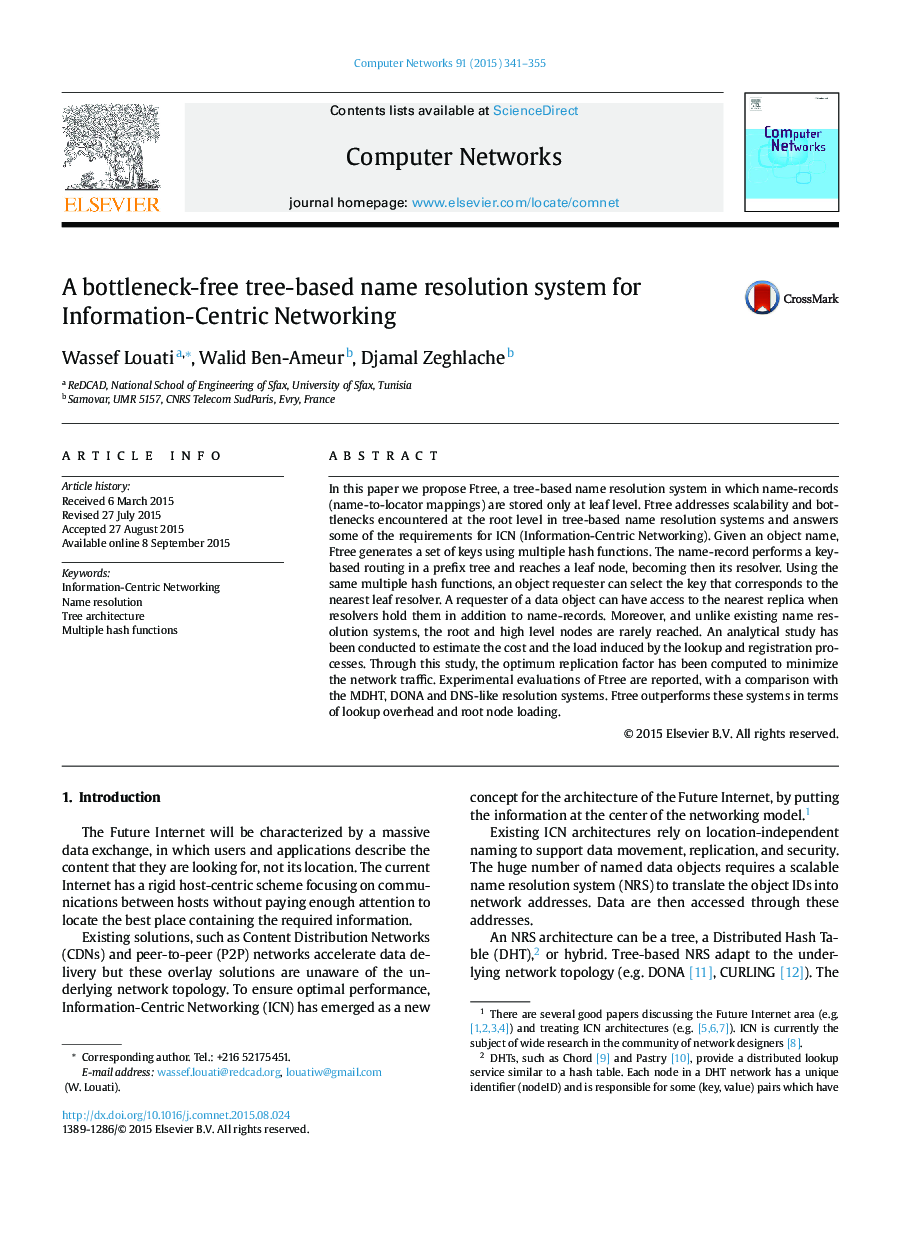 A bottleneck-free tree-based name resolution system for Information-Centric Networking