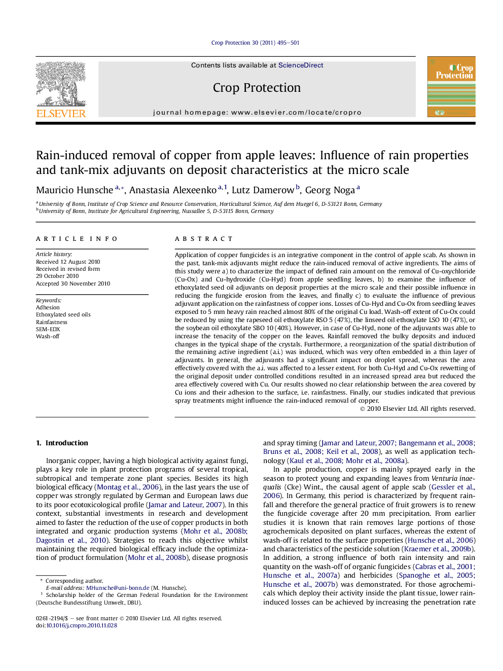 Rain-induced removal of copper from apple leaves: Influence of rain properties and tank-mix adjuvants on deposit characteristics at the micro scale