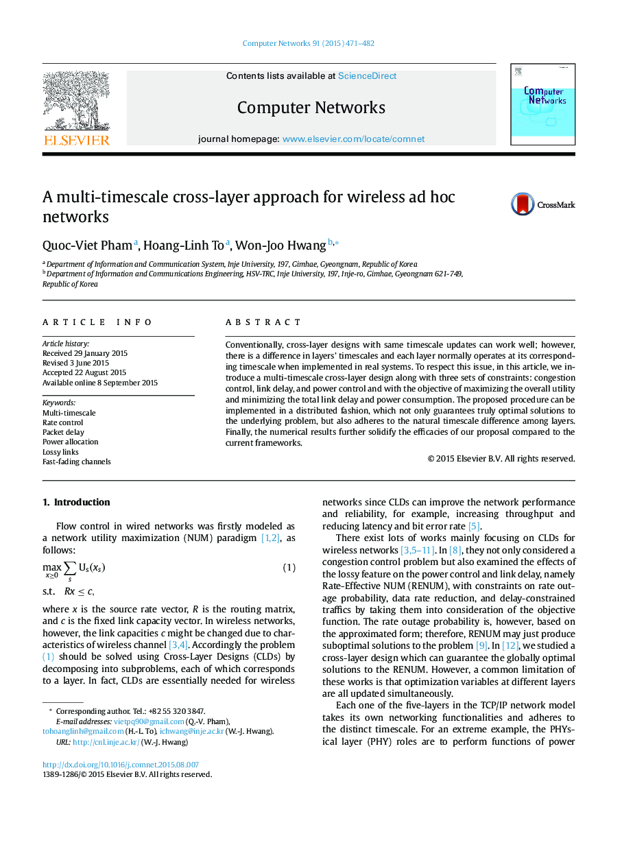 A multi-timescale cross-layer approach for wireless ad hoc networks