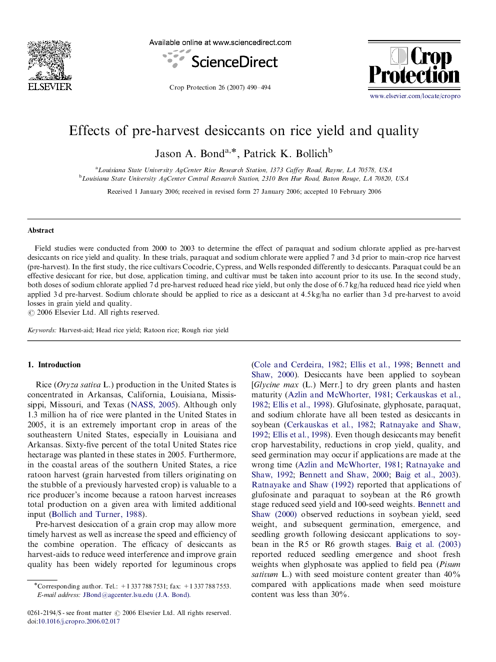 Effects of pre-harvest desiccants on rice yield and quality