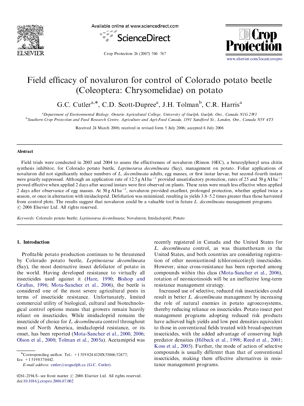 Field efficacy of novaluron for control of Colorado potato beetle (Coleoptera: Chrysomelidae) on potato