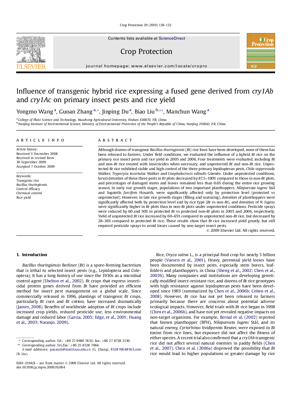 Influence of transgenic hybrid rice expressing a fused gene derived from cry1Ab and cry1Ac on primary insect pests and rice yield