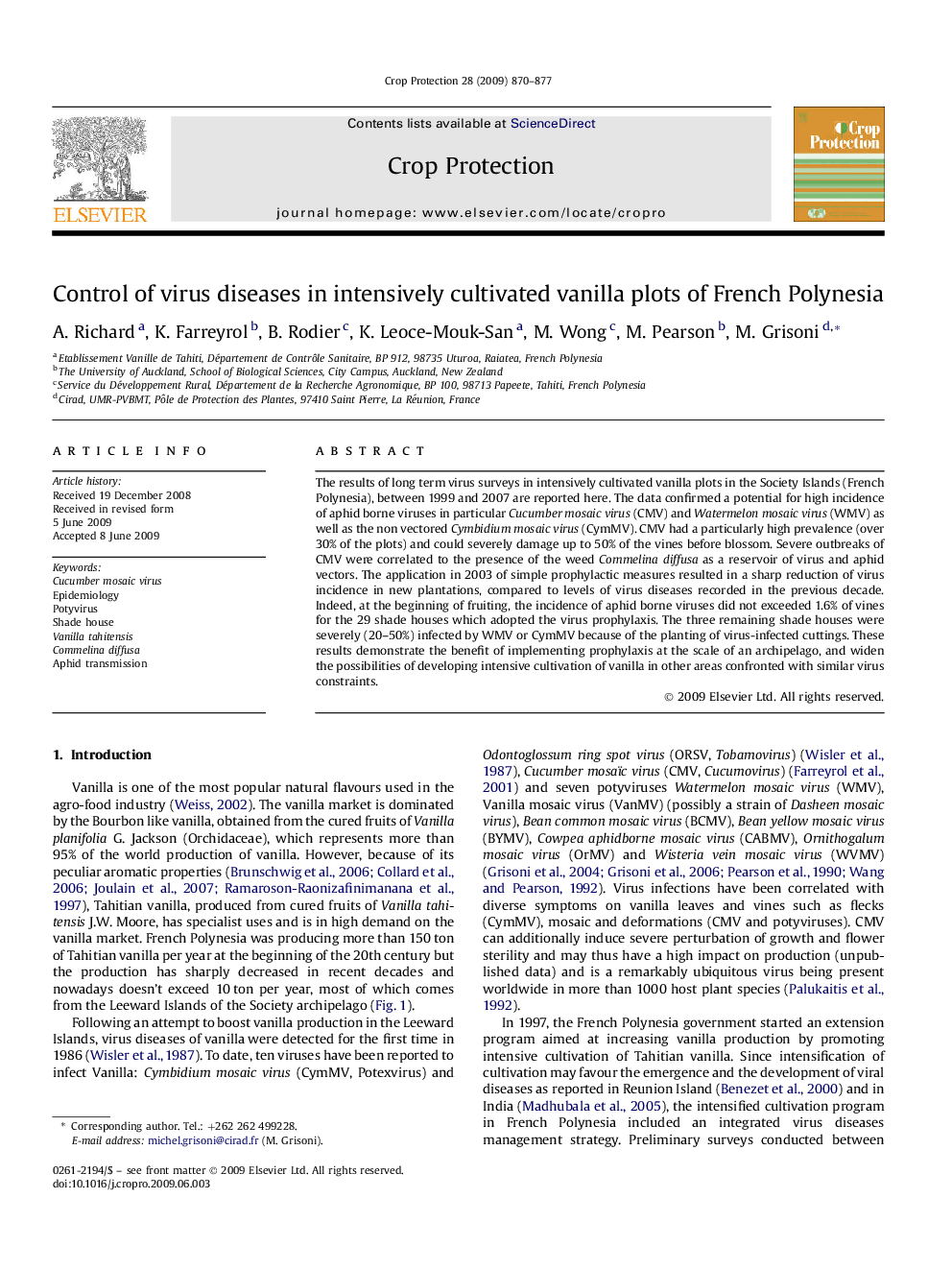 Control of virus diseases in intensively cultivated vanilla plots of French Polynesia