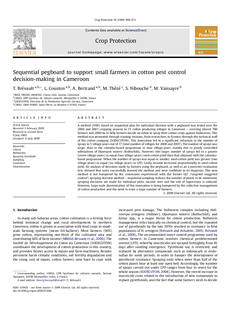 Sequential pegboard to support small farmers in cotton pest control decision-making in Cameroon