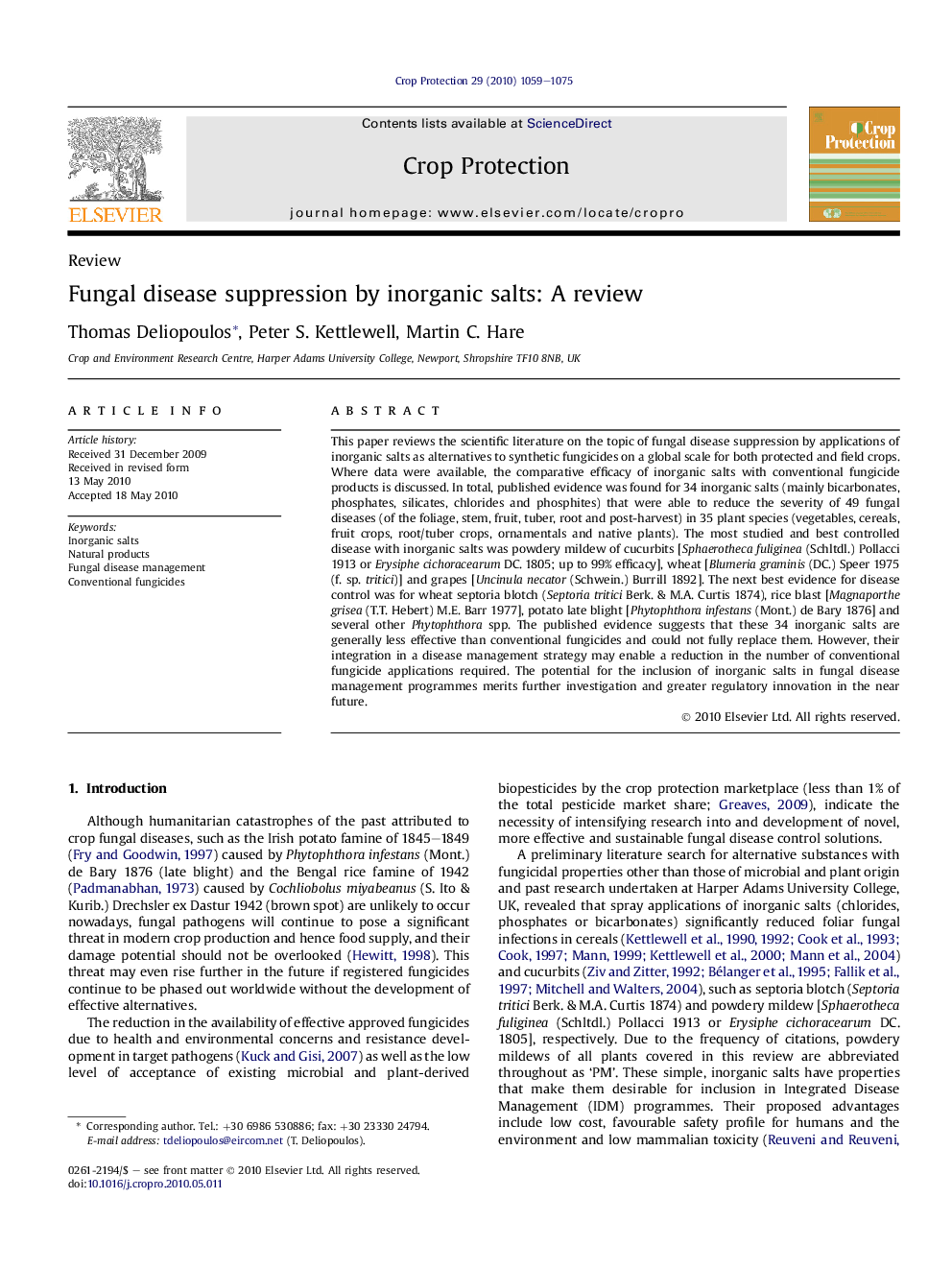 Fungal disease suppression by inorganic salts: A review