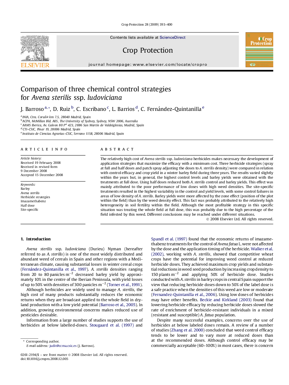 Comparison of three chemical control strategies for Avena sterilis ssp. ludoviciana