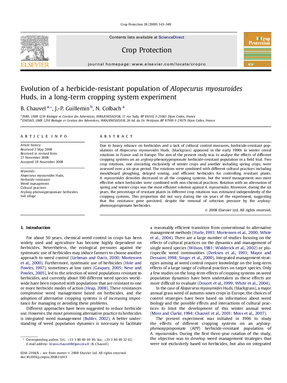 Evolution of a herbicide-resistant population of Alopecurus myosuroides Huds. in a long-term cropping system experiment