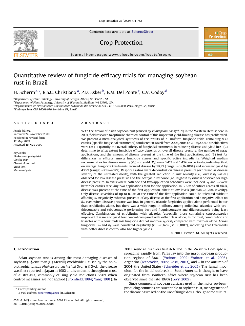 Quantitative review of fungicide efficacy trials for managing soybean rust in Brazil