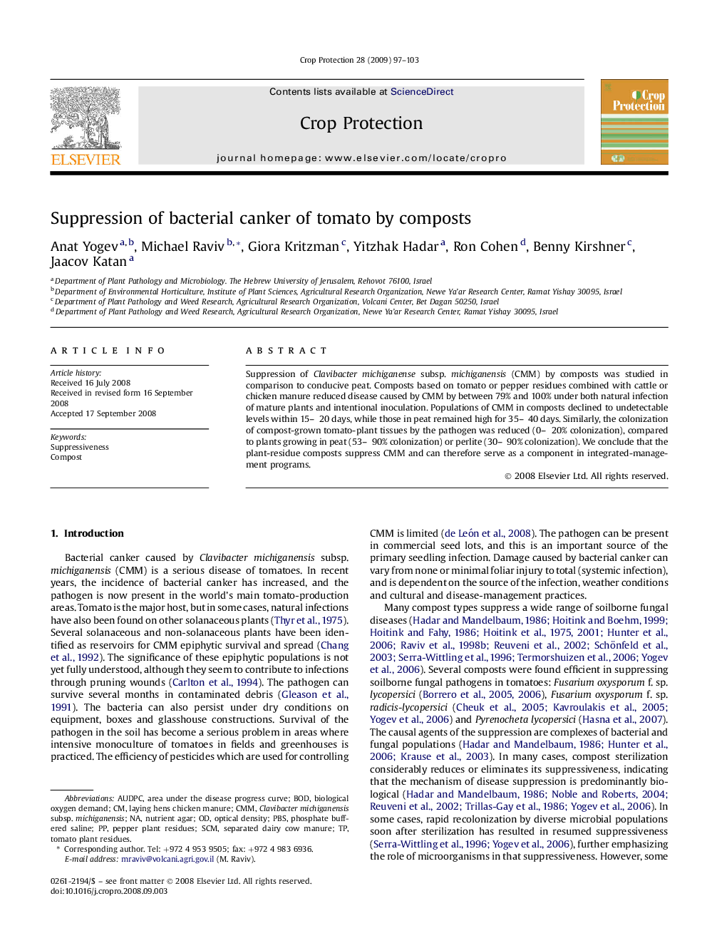 Suppression of bacterial canker of tomato by composts