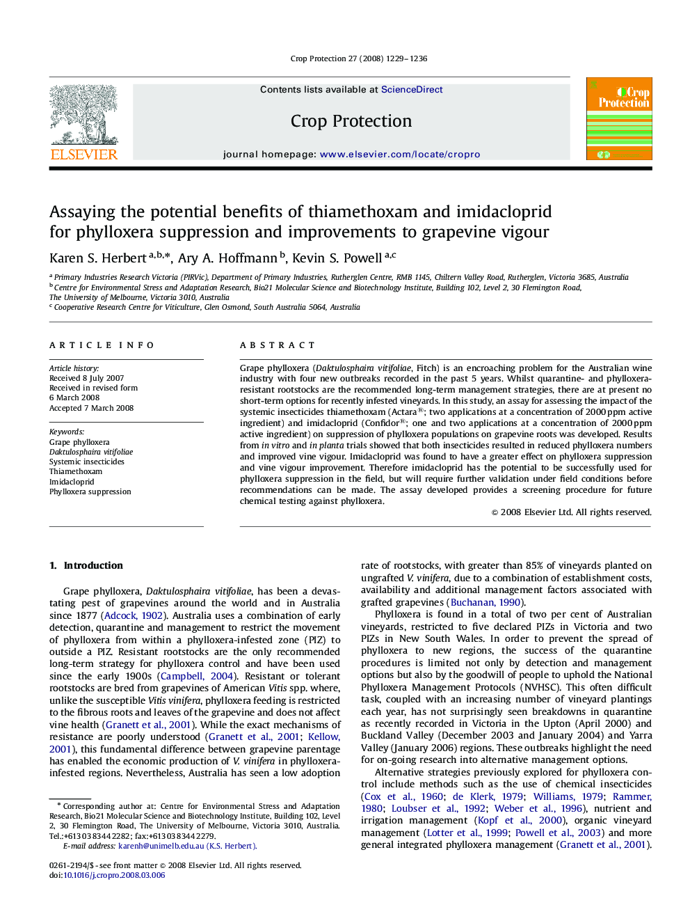 Assaying the potential benefits of thiamethoxam and imidacloprid for phylloxera suppression and improvements to grapevine vigour