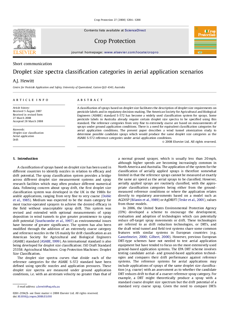 Droplet size spectra classification categories in aerial application scenarios