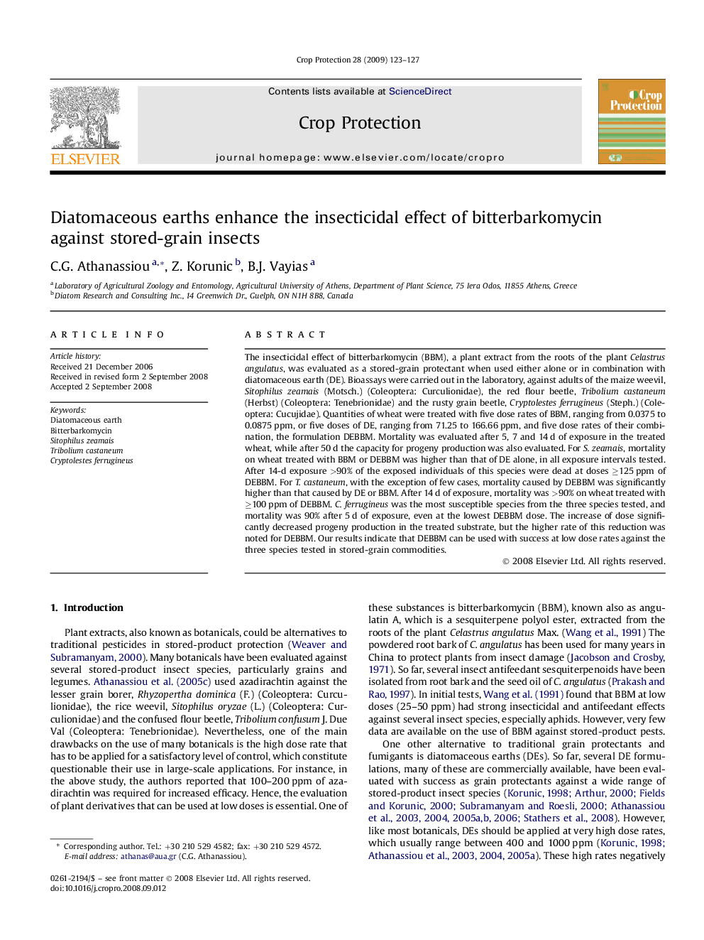 Diatomaceous earths enhance the insecticidal effect of bitterbarkomycin against stored-grain insects