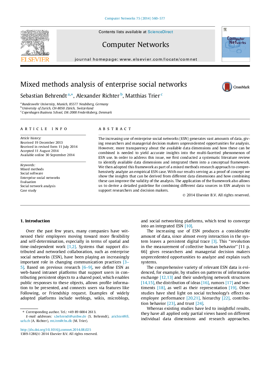 Mixed methods analysis of enterprise social networks