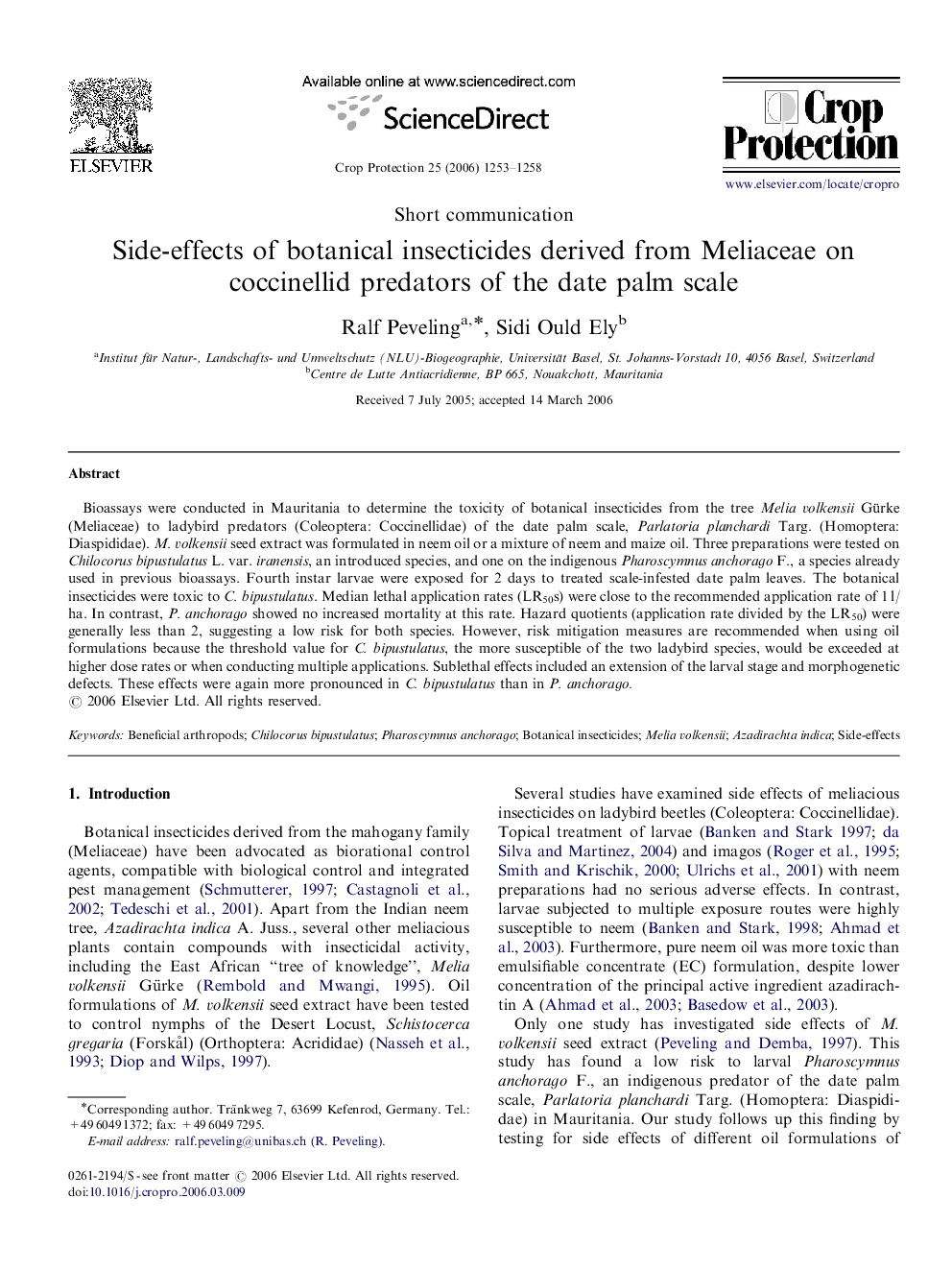 Side-effects of botanical insecticides derived from Meliaceae on coccinellid predators of the date palm scale