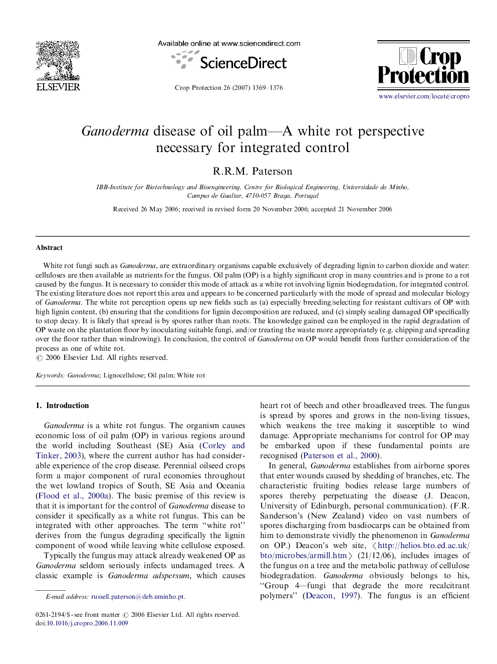 Ganoderma disease of oil palm—A white rot perspective necessary for integrated control