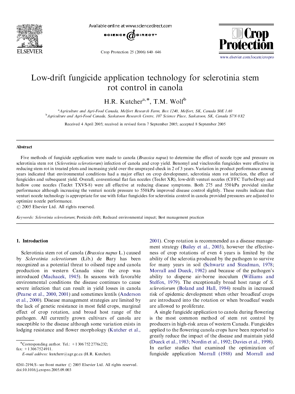 Low-drift fungicide application technology for sclerotinia stem rot control in canola