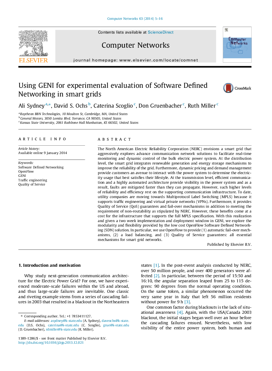 Using GENI for experimental evaluation of Software Defined Networking in smart grids