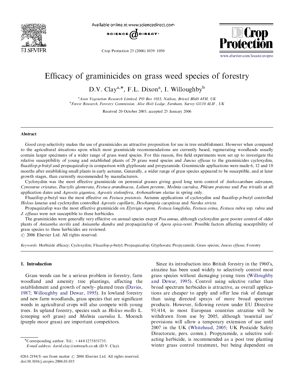 Efficacy of graminicides on grass weed species of forestry