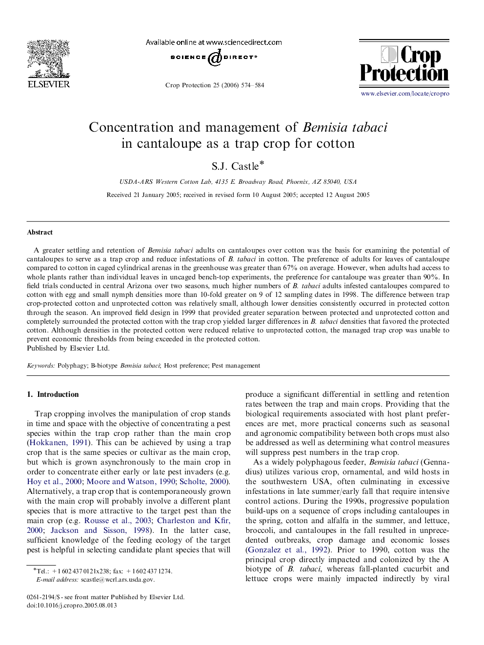 Concentration and management of Bemisia tabaci in cantaloupe as a trap crop for cotton