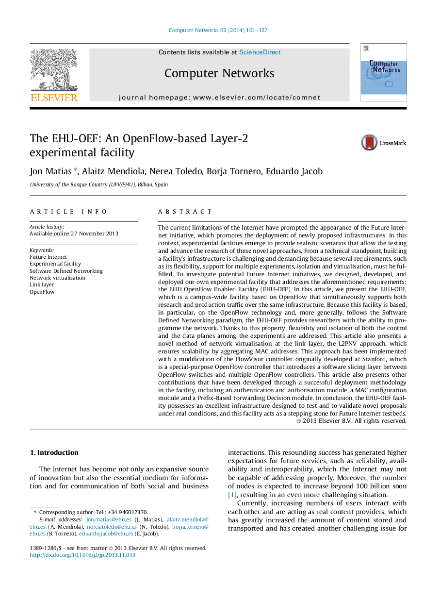 The EHU-OEF: An OpenFlow-based Layer-2 experimental facility