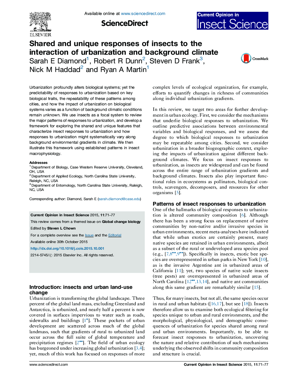 Shared and unique responses of insects to the interaction of urbanization and background climate