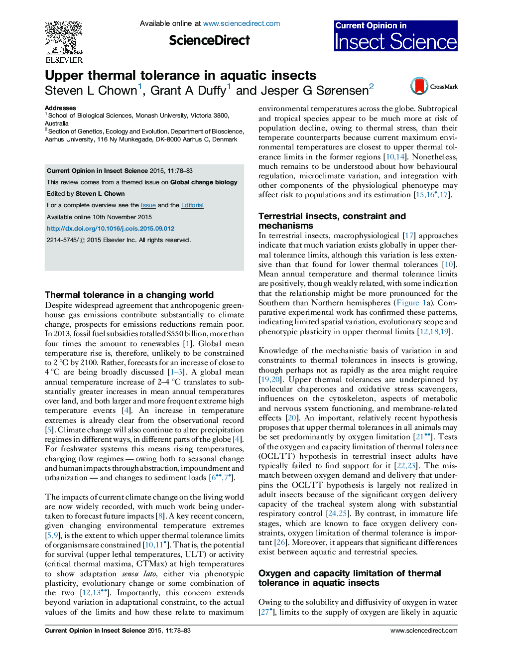 Upper thermal tolerance in aquatic insects