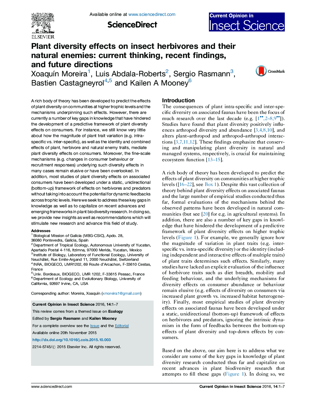 Plant diversity effects on insect herbivores and their natural enemies: current thinking, recent findings, and future directions