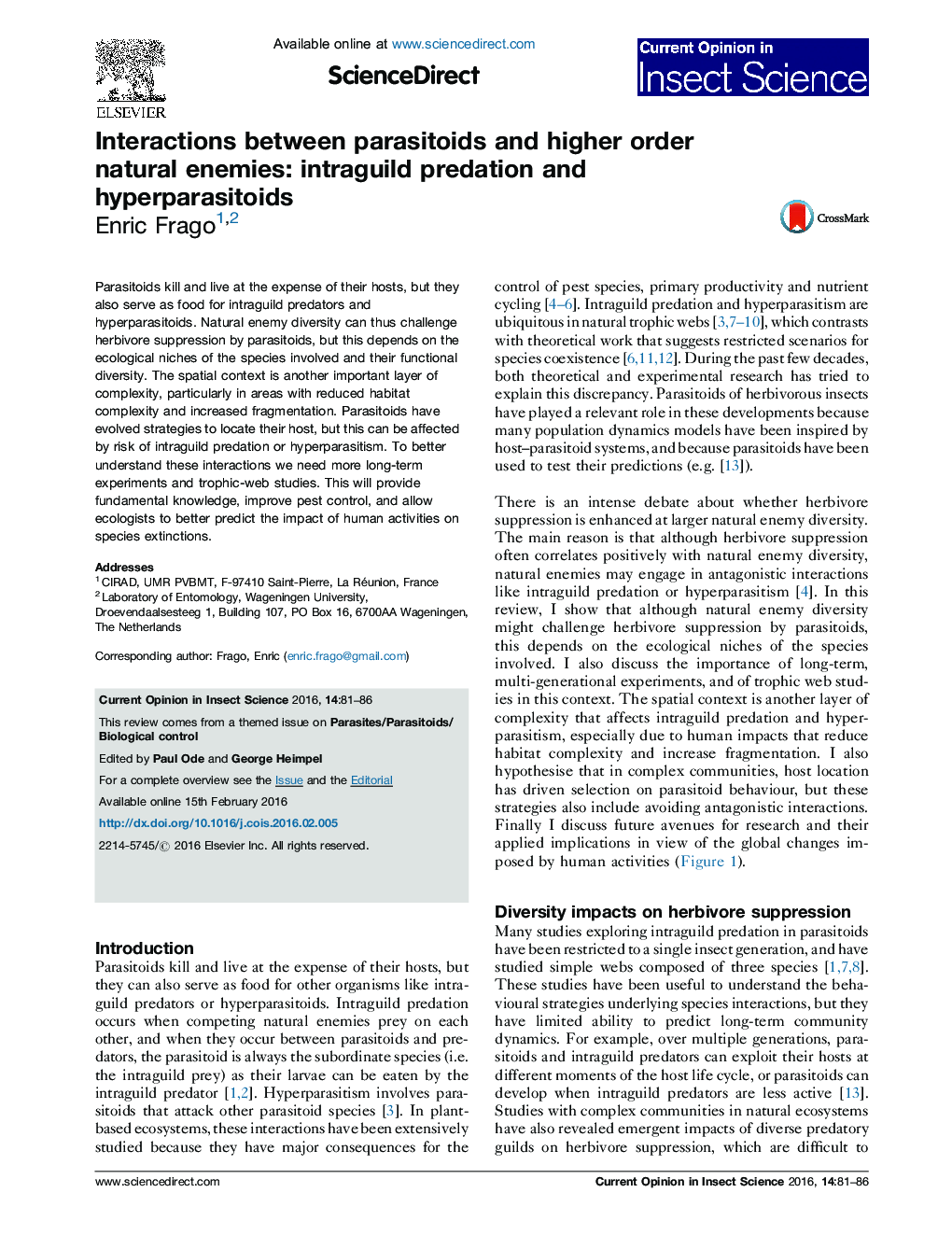 Interactions between parasitoids and higher order natural enemies: intraguild predation and hyperparasitoids