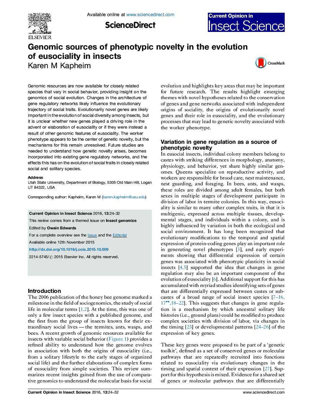 Genomic sources of phenotypic novelty in the evolution of eusociality in insects