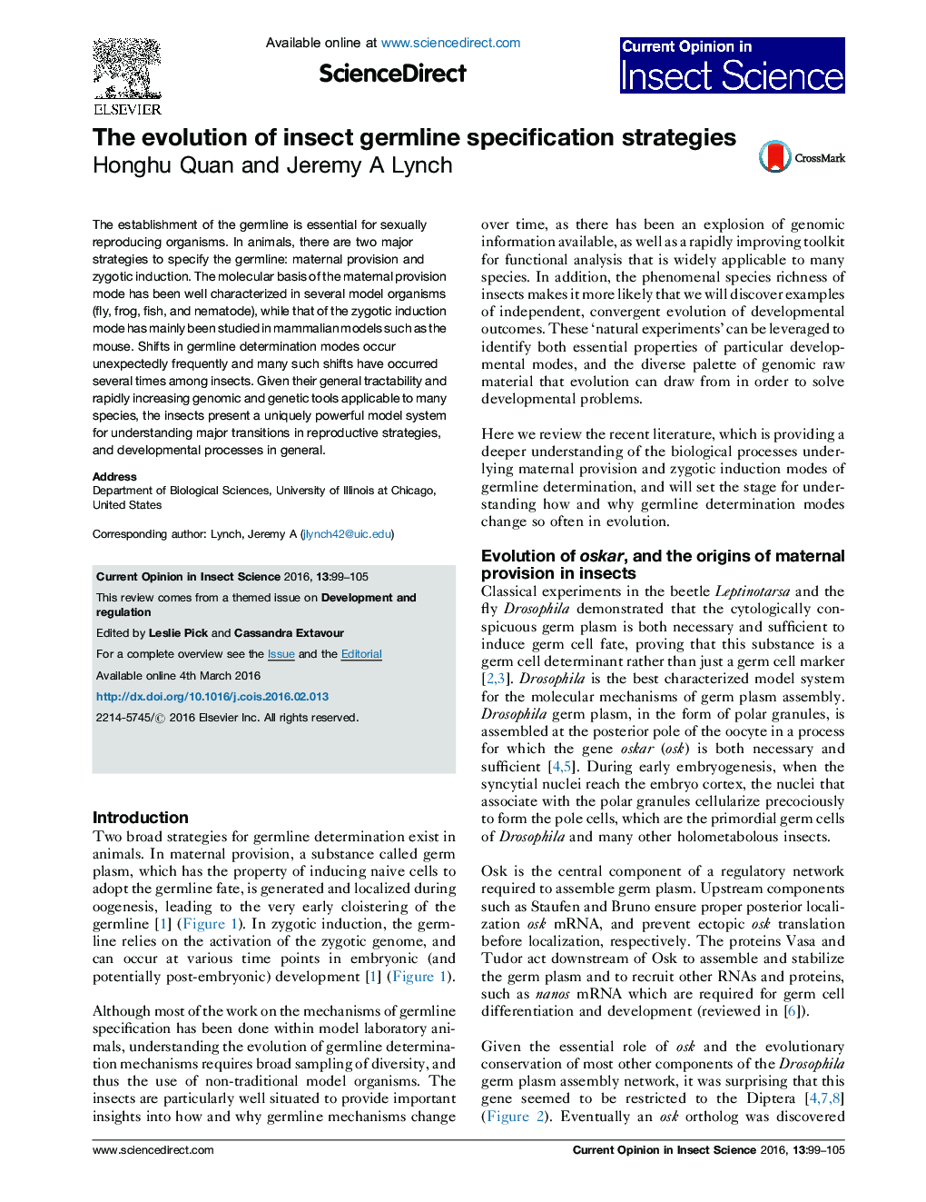 The evolution of insect germline specification strategies