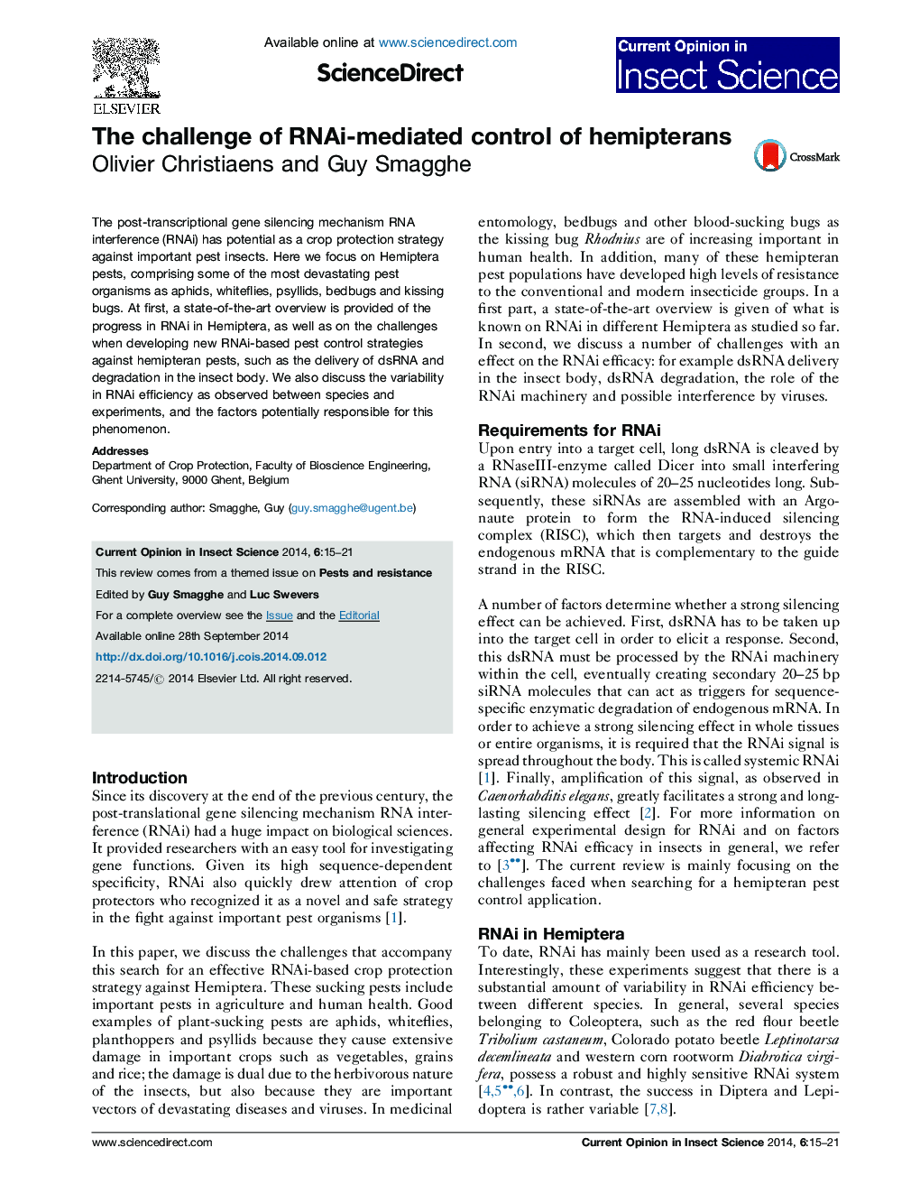 The challenge of RNAi-mediated control of hemipterans