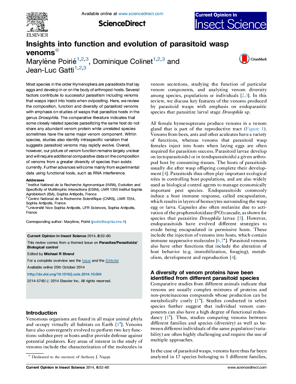 Insights into function and evolution of parasitoid wasp venoms 