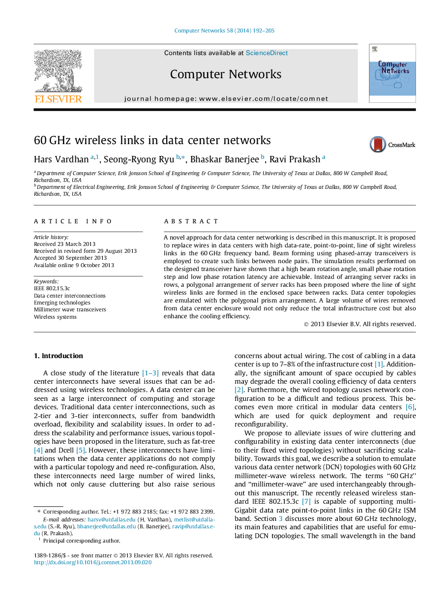 60 GHz wireless links in data center networks