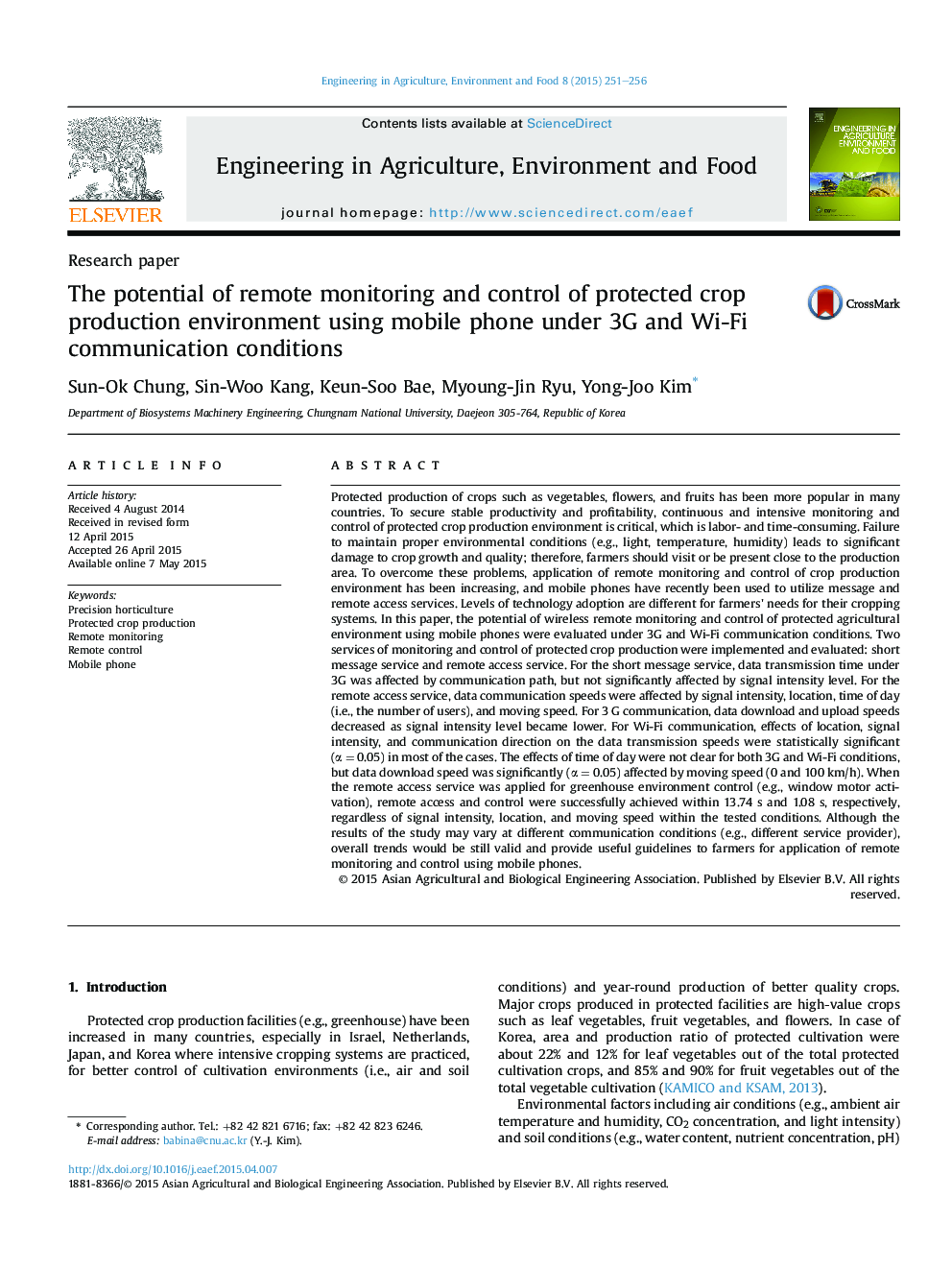 The potential of remote monitoring and control of protected crop production environment using mobile phone under 3G and Wi-Fi communication conditions