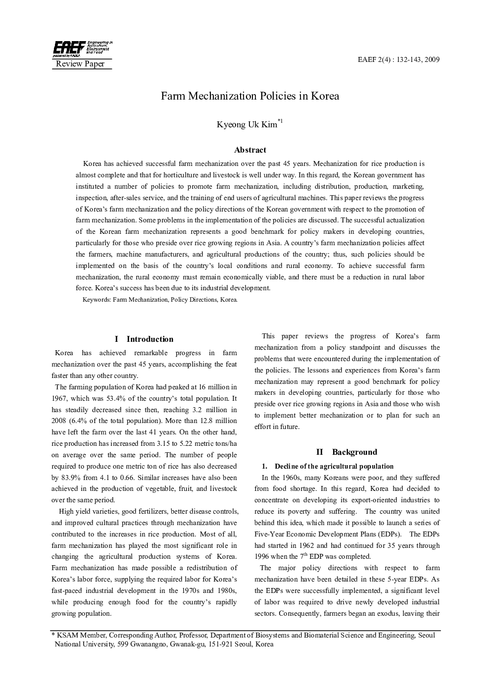 عکس صفحه اول مقاله: Farm Mechanization Policies in Korea Farm Mechanization Policies in Korea