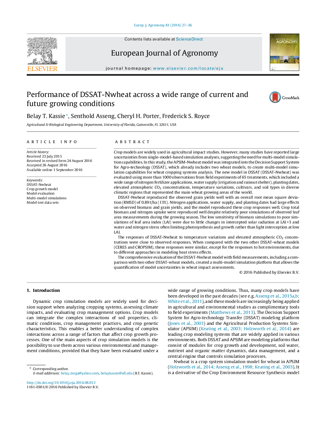 Performance of DSSAT-Nwheat across a wide range of current and future growing conditions