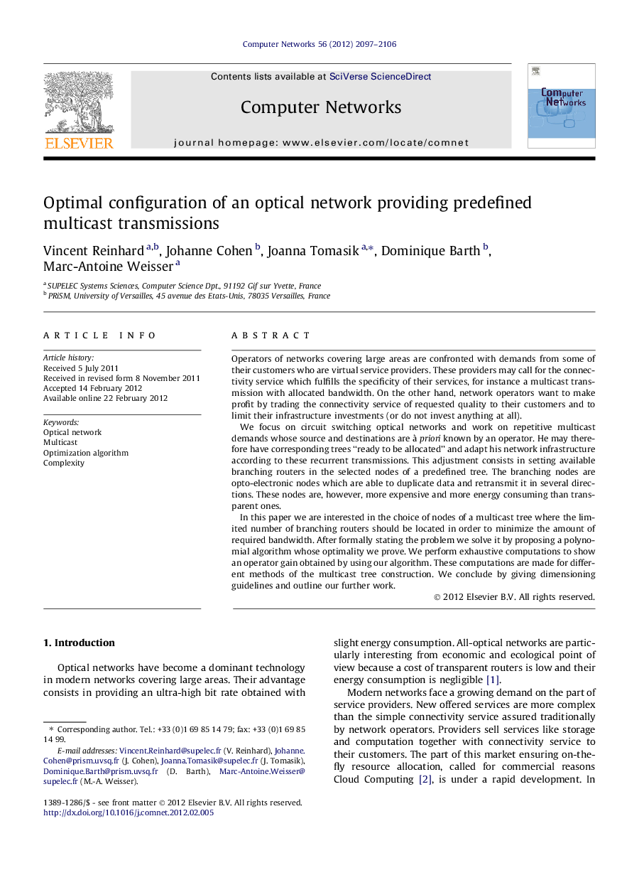 Optimal configuration of an optical network providing predefined multicast transmissions