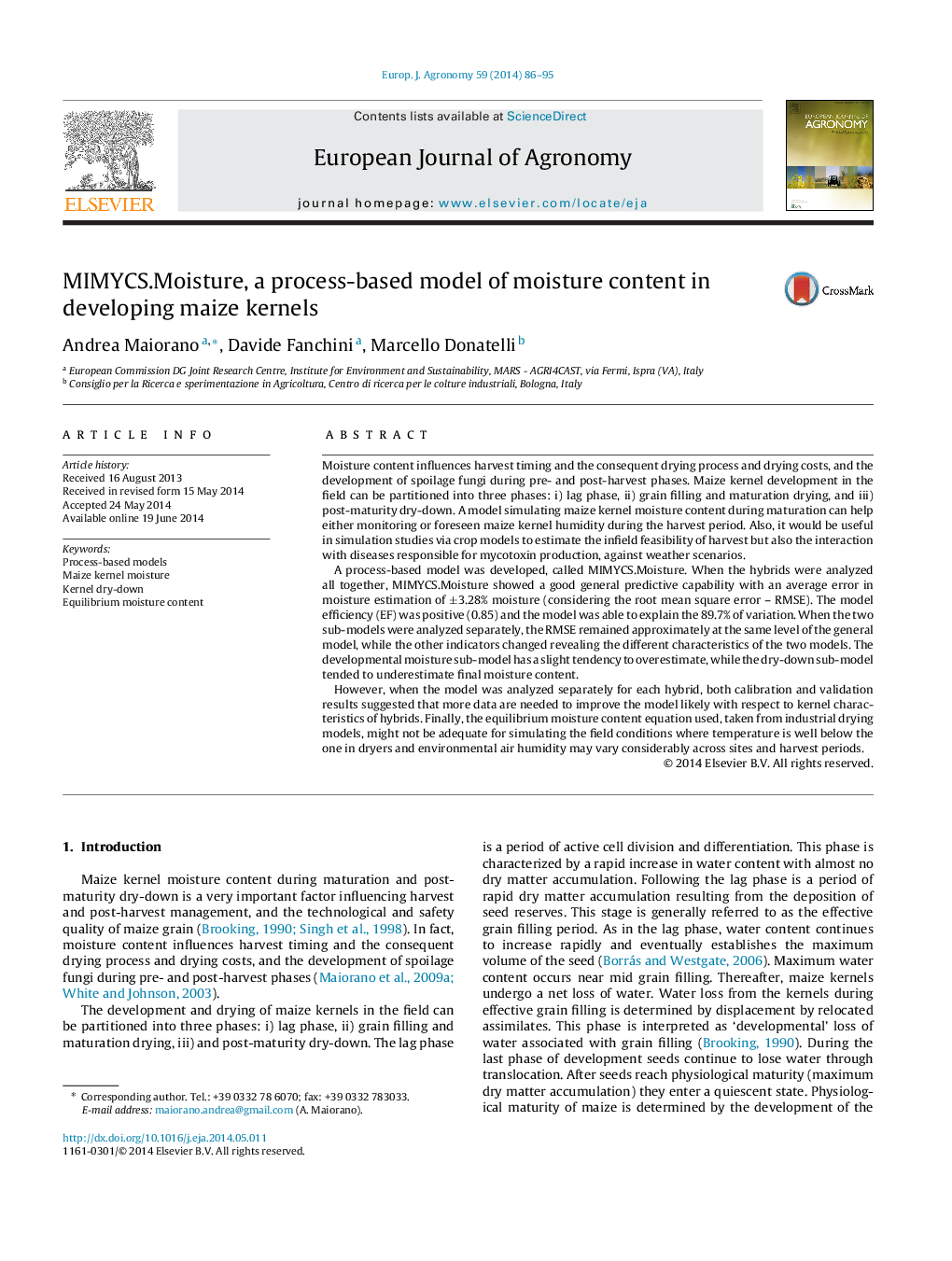 MIMYCS.Moisture, a process-based model of moisture content in developing maize kernels