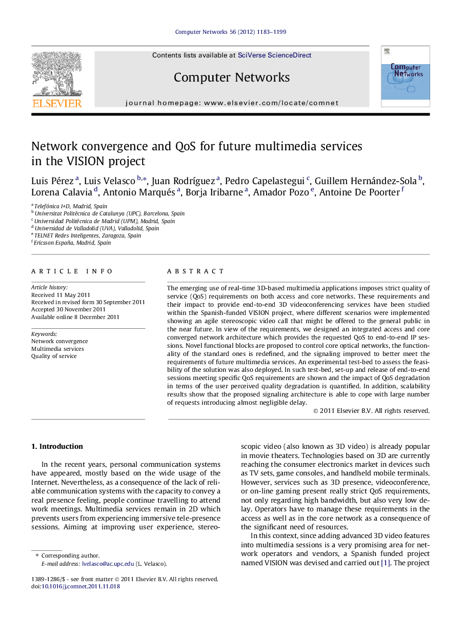 Network convergence and QoS for future multimedia services in the VISION project