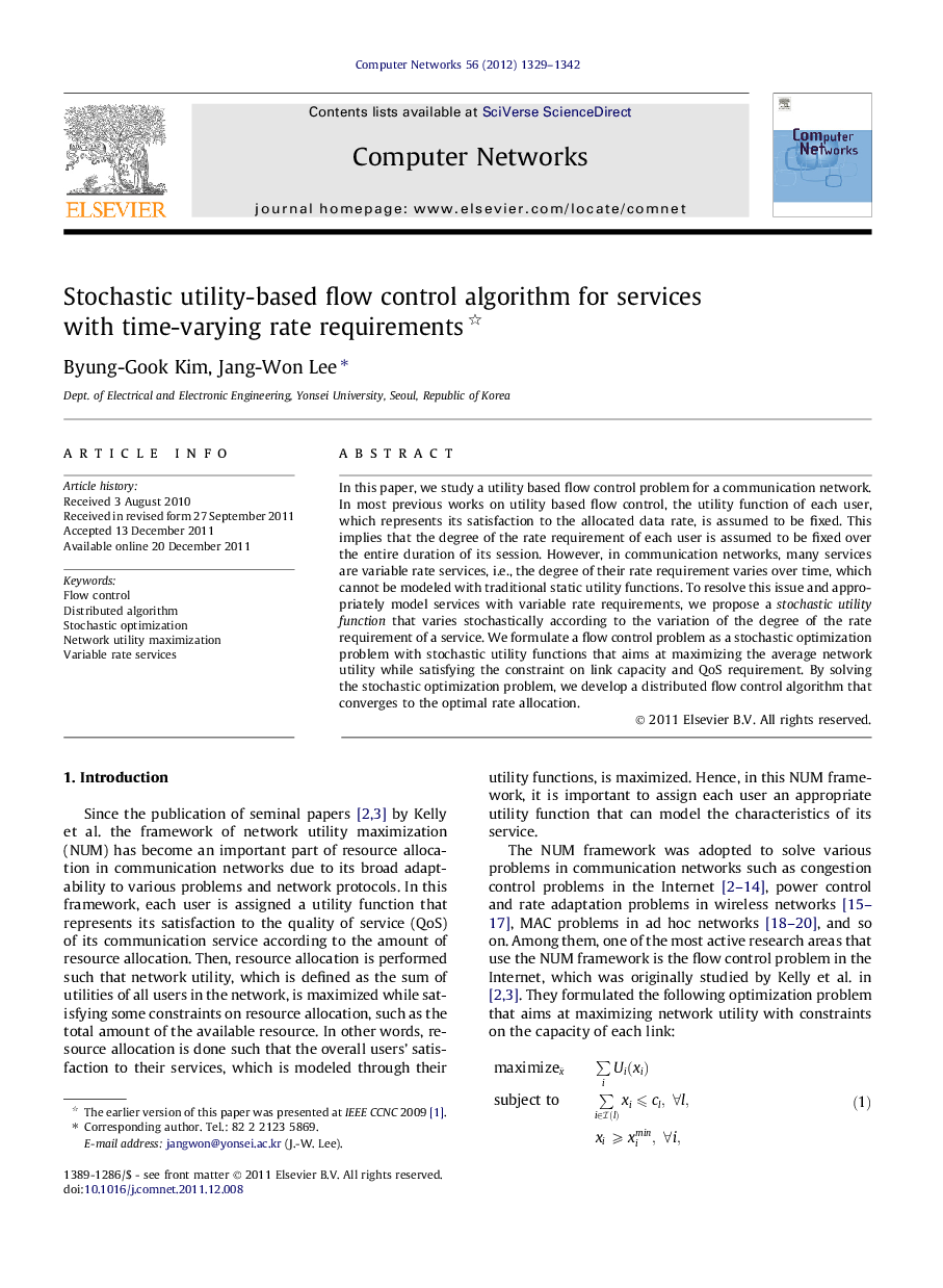 Stochastic utility-based flow control algorithm for services with time-varying rate requirements 